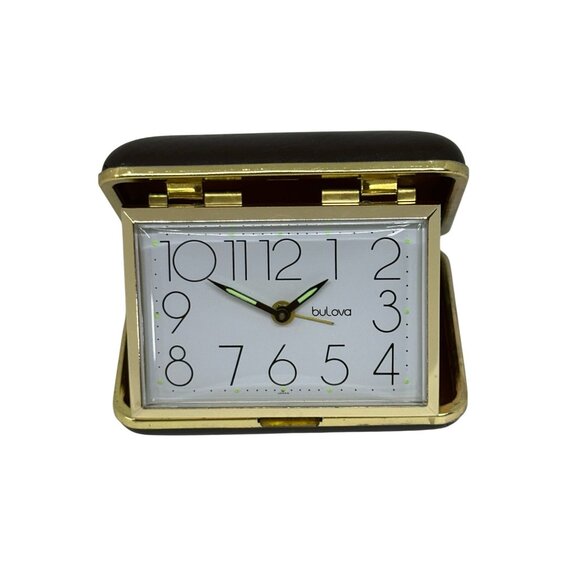 VTG 1970s Bulova Wind-Up Travel Alarm Clock Gold Folding Case 3.5" NOT WORKING - Picture 1 of 9